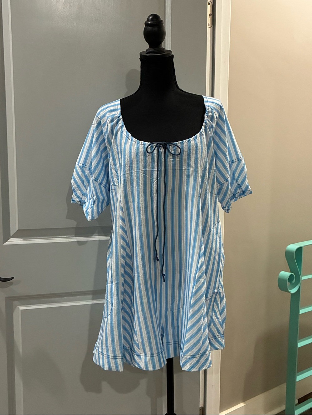 Blue & White Striped Women's Romper Size Small